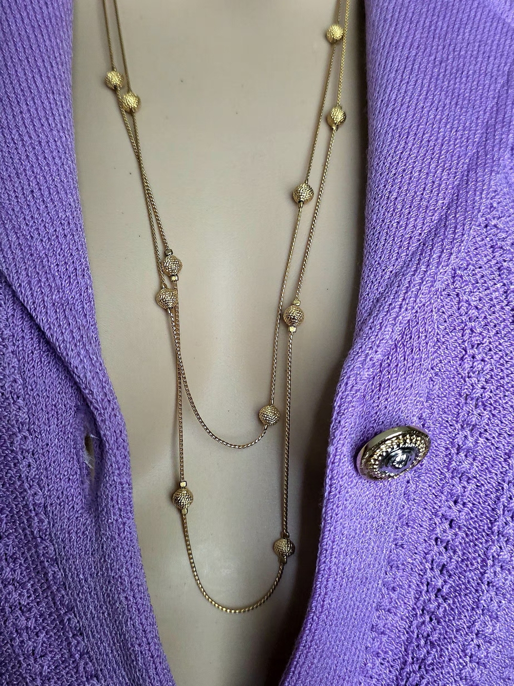Joan Rivers Gold Tone 60" Textured Bead Station Long Layering Necklace